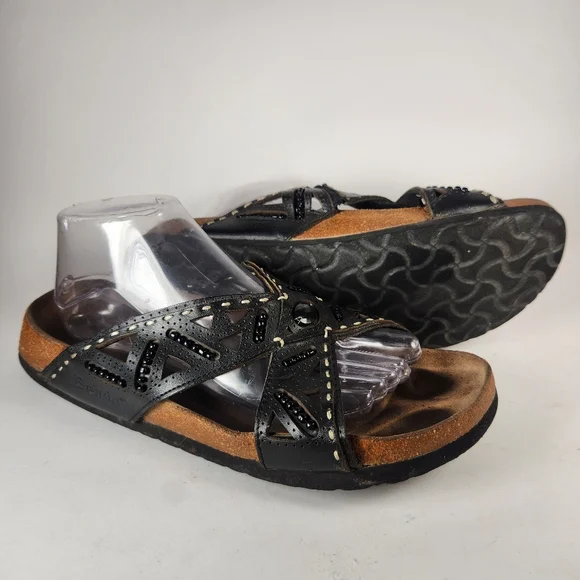 BETULA by BIRKENSTOCK Women's Joyce Sandal 10 Narrow Black Beaded Leather Shoes - Picture 1 of 9
